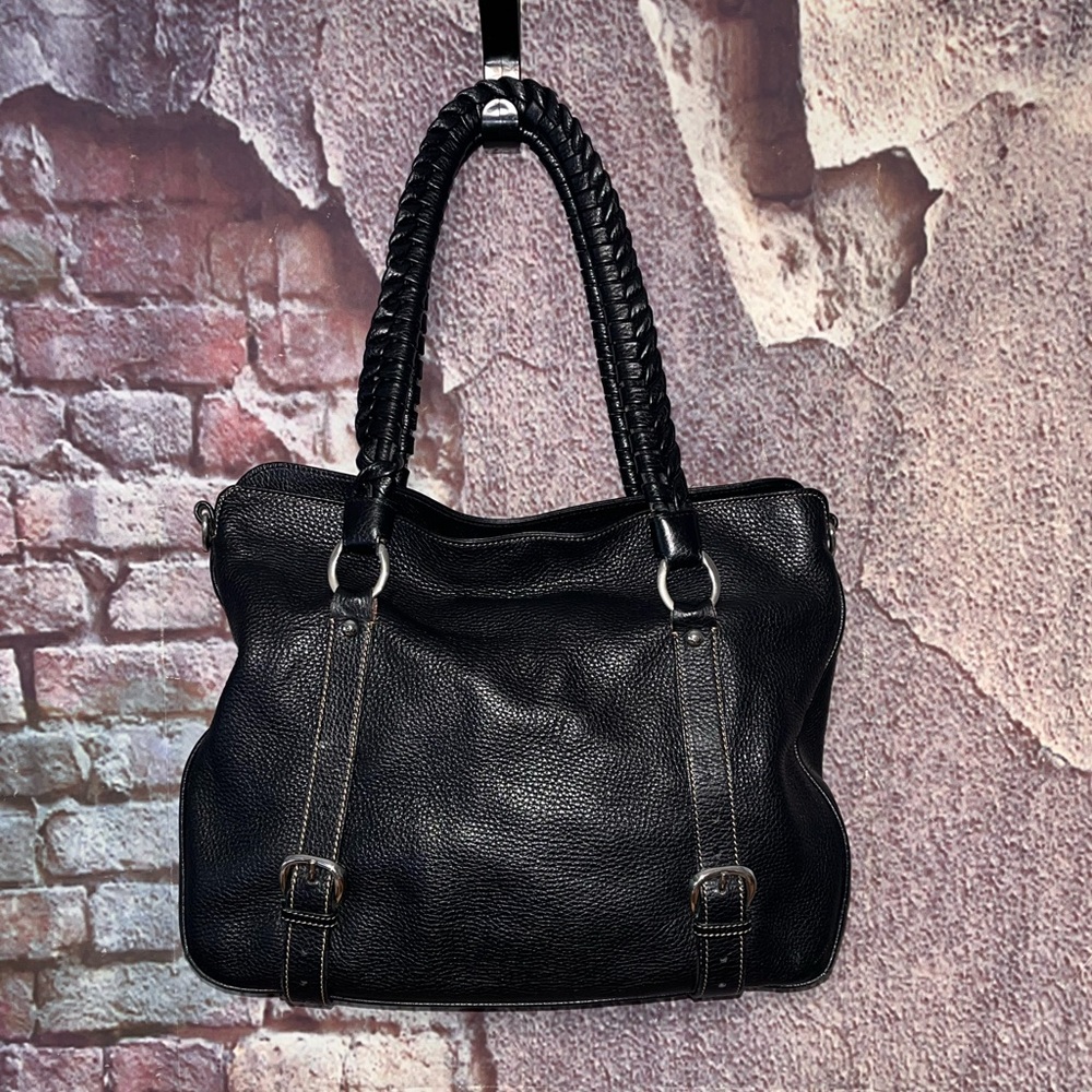 Cosci Made in Italy Black Soft Pebbled Leather Shoulder bagTote